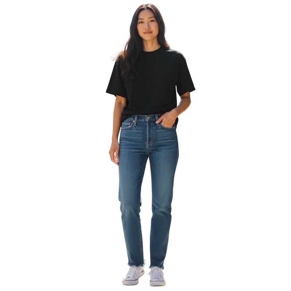 Agolde High‎ Rise Straight Leg Jeans Medium Wash Raw Hem Size 26